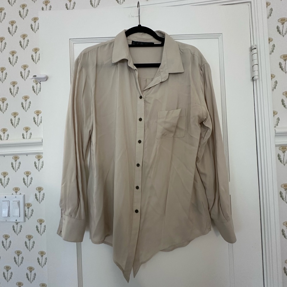 Men's Beige Button-Up Shirt